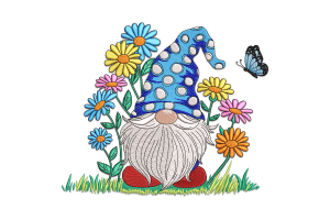 Gnome in Flowers Embroidery Design