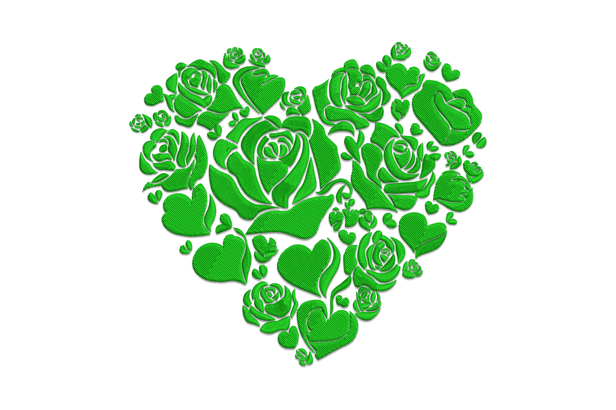 Green Heart Rose Embroidery Design