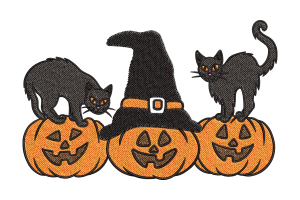 Halloween Black Cats & Pumpkins Embroidery Design