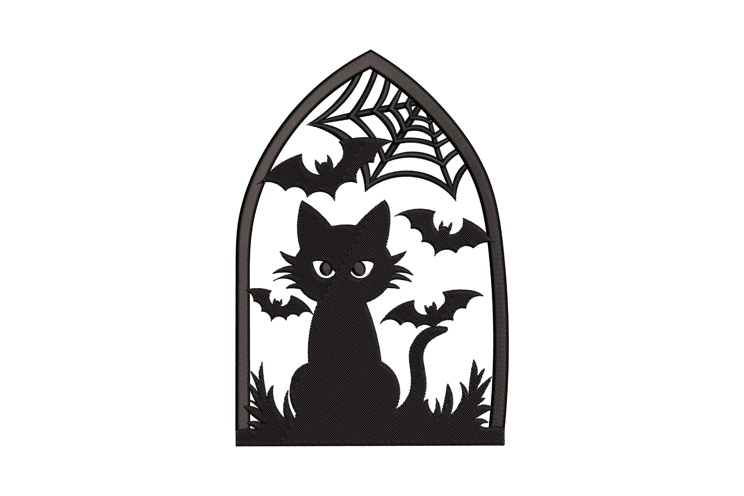 Halloween Cat and Bat Embroidery Design