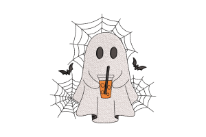 Halloween Ghost with Bubble Tea Embroidery Design
