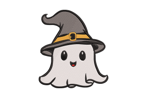 Halloween Ghost with Witch Hat Embroidery Design