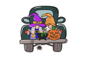 Halloween Gnome Truck with Pumpkin and Cauldron Embroidery Design