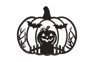 Halloween Pumpkin and Bat Embroidery Design
