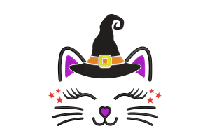 Halloween Witch Cat Face Embroidery Design