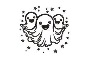 Happy Ghost Trio Embroidery Design