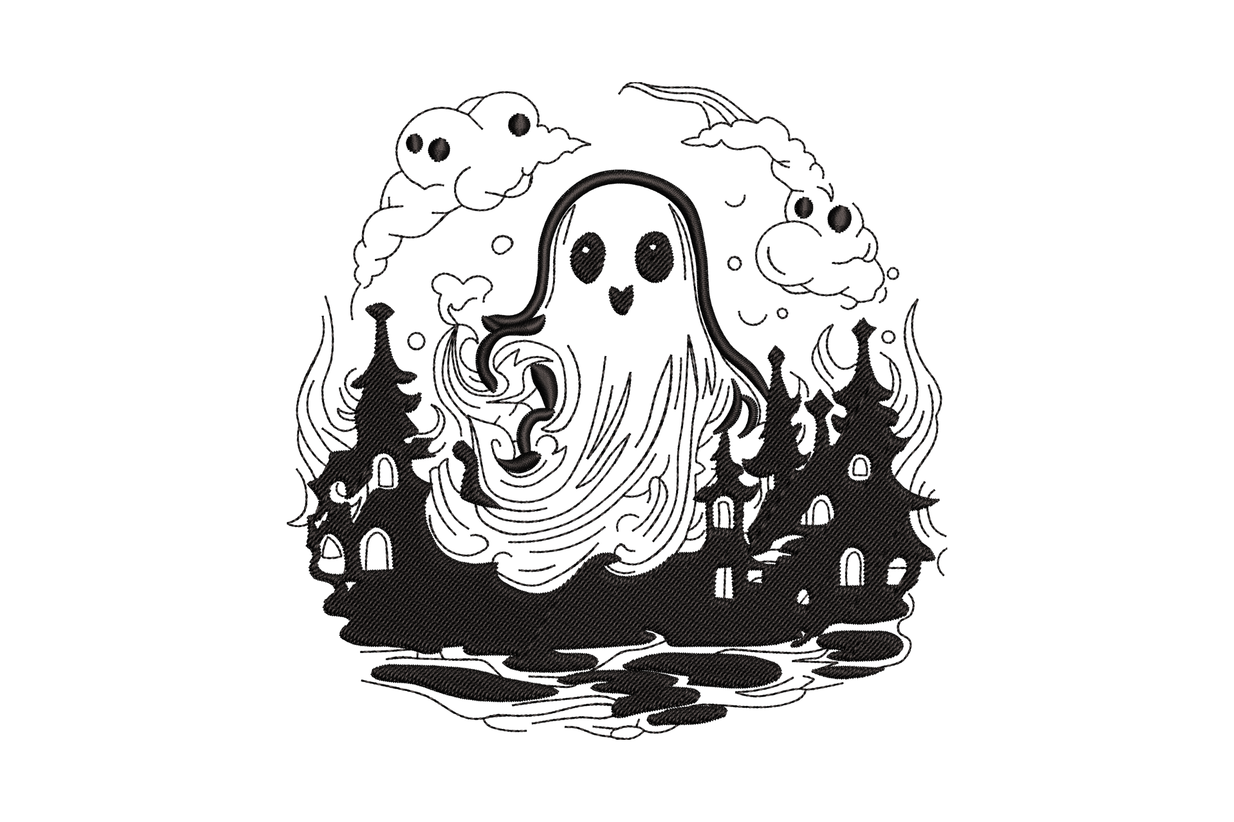 Haunted Ghost Town Embroidery Design