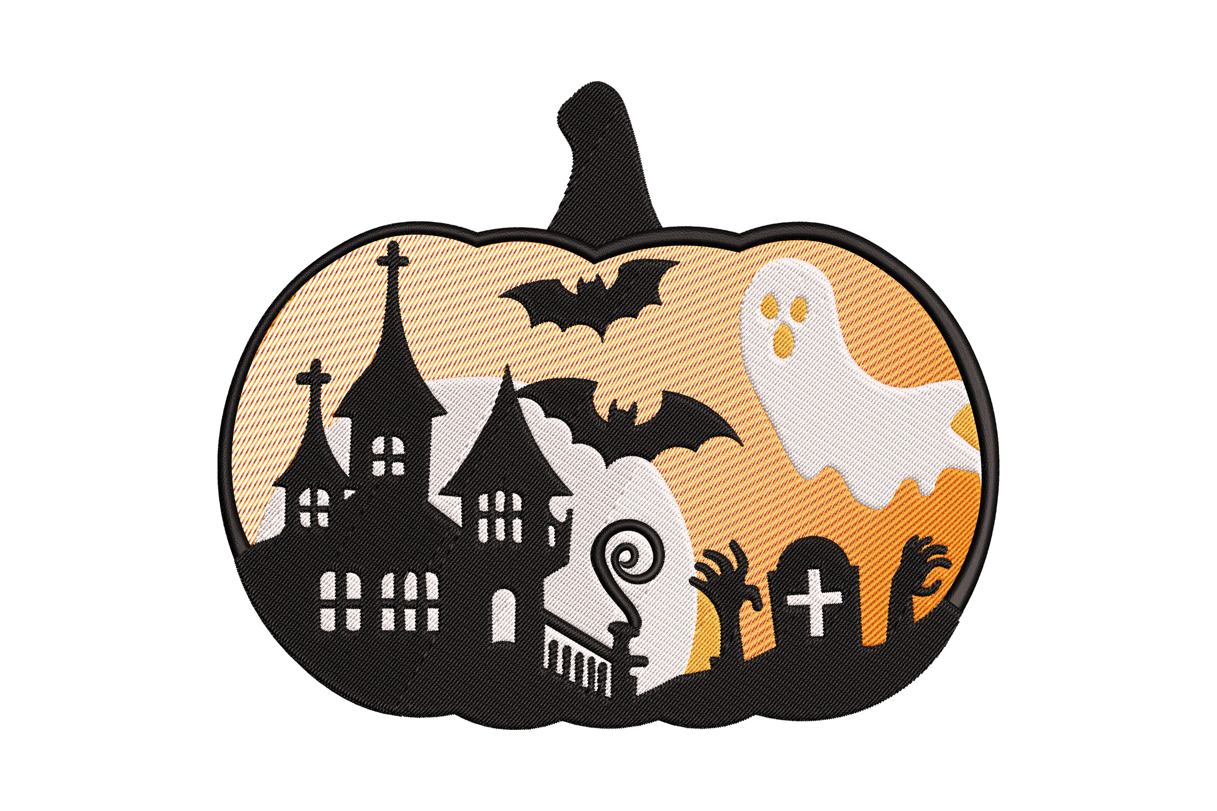 Haunted Pumpkin and Graveyard Embroidery Design