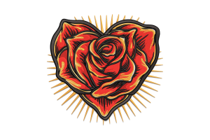 Heart Rose Embroidery Design
