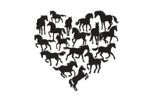 Heart-Shaped Horse Silhouette Embroidery Design