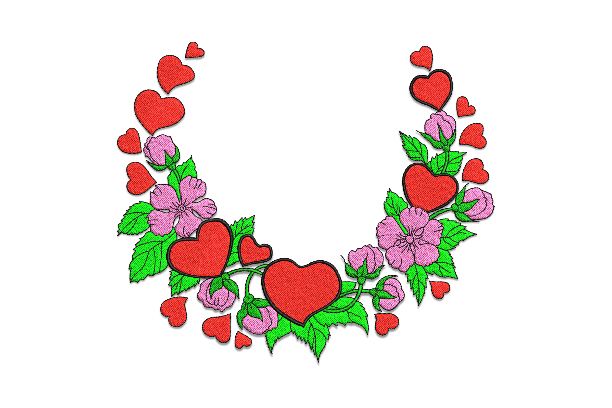 Heart and Floral Wreath Embroidery Design