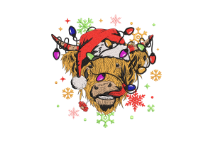 Highland Cow Christmas Embroidery Design