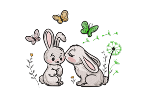 Kissing Bunnies Embroidery Design