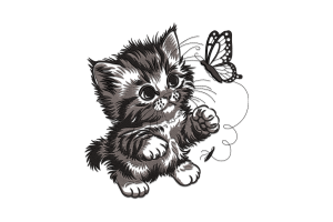 Kitten with Butterfly Embroidery Design