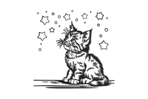 Kitten with Stars Embroidery Design