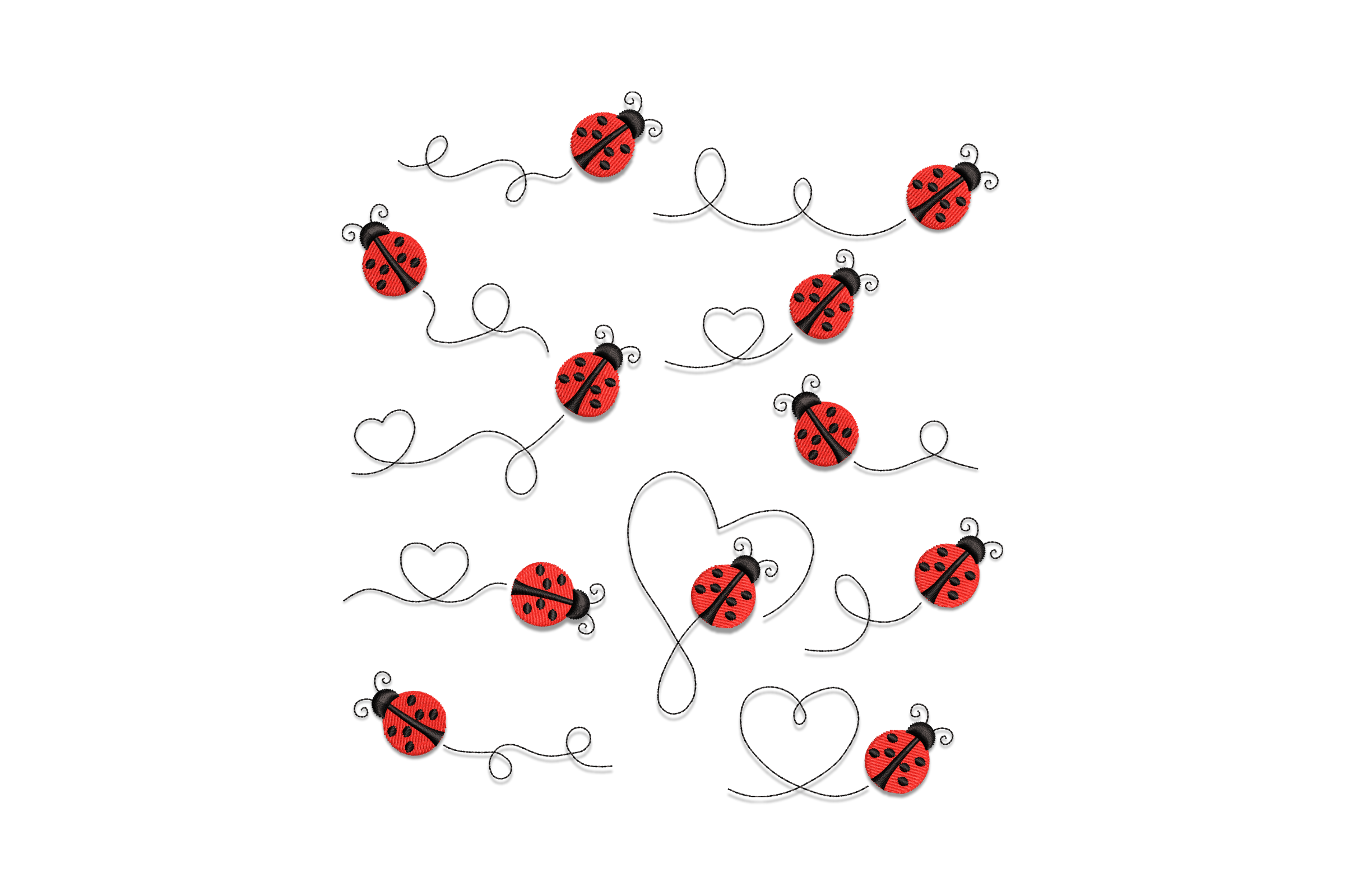 Ladybug and Heart Trail Embroidery Design