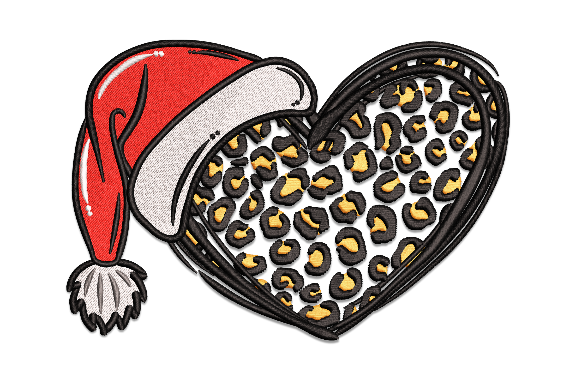 Leopard Print Heart with Santa Hat Embroidery Design