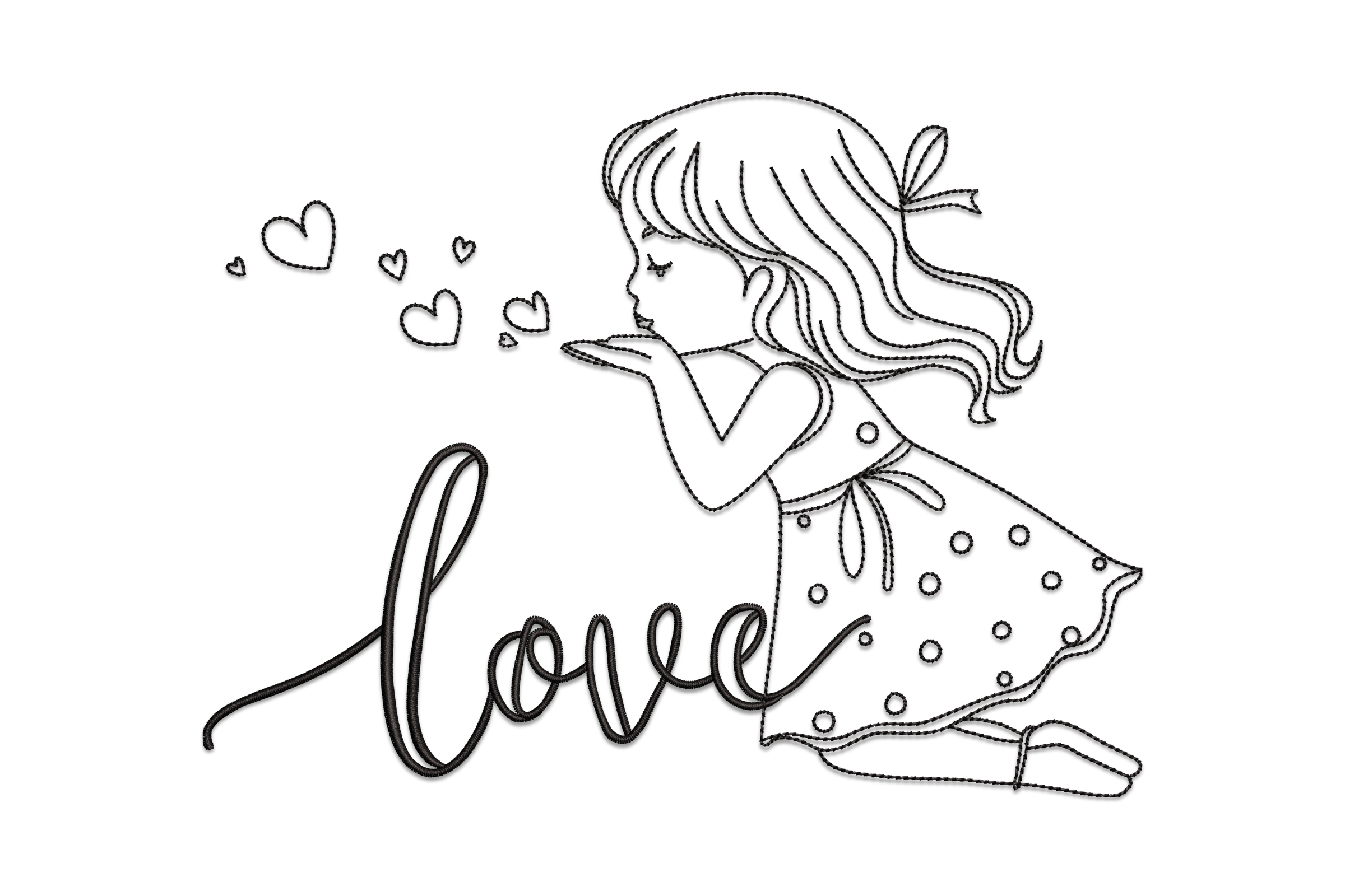 Love Kissing Girl Embroidery Design