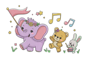 Musical Parade Animal Embroidery Design