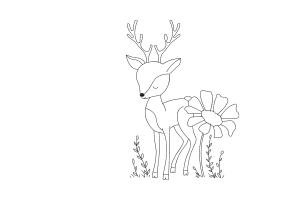 Peaceful Deer with Flower Embroidery Design