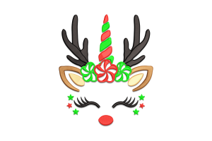Peppermint Reindeer Unicorn Embroidery Design