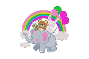 Playful Rainbow Animal Friends Embroidery Design
