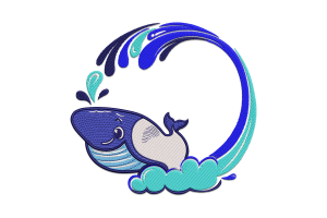 Playful Whale and Wave Embroidery Design