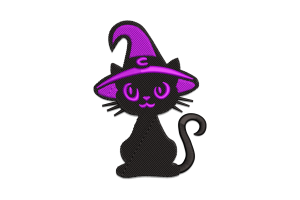 Playful Witch Hat Cat Embroidery Design