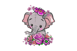 Premium Floral Elephant Embroidery Design