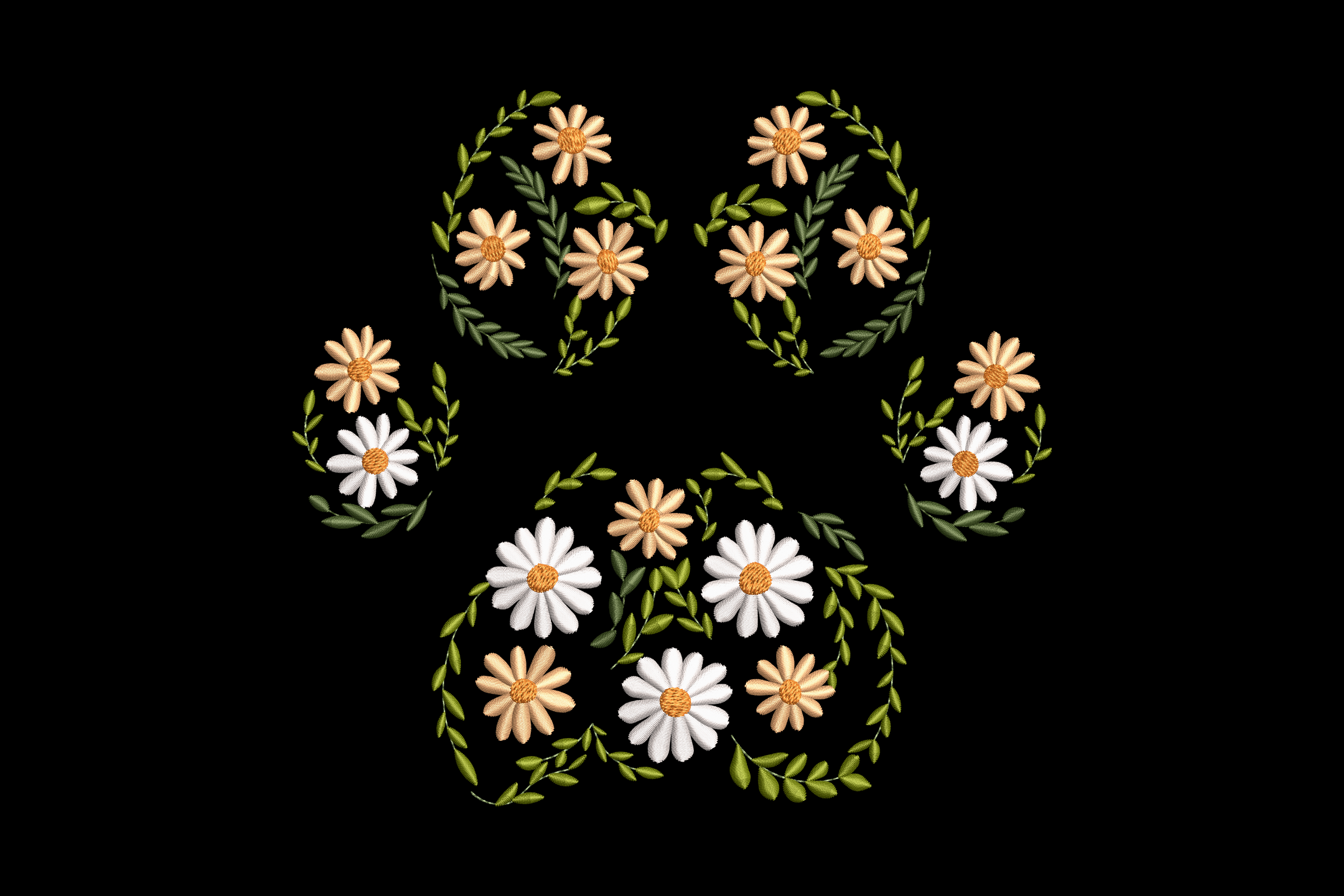 Premium Floral Paw Print Embroidery Design