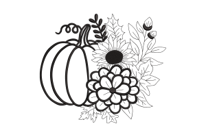 Pumpkin and Floral Outline Embroidery Design