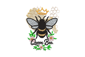 Queen Bee Flowers And Crown Embroidery Design