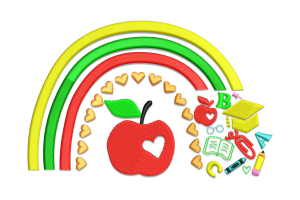 Rainbow Apple Embroidery Design