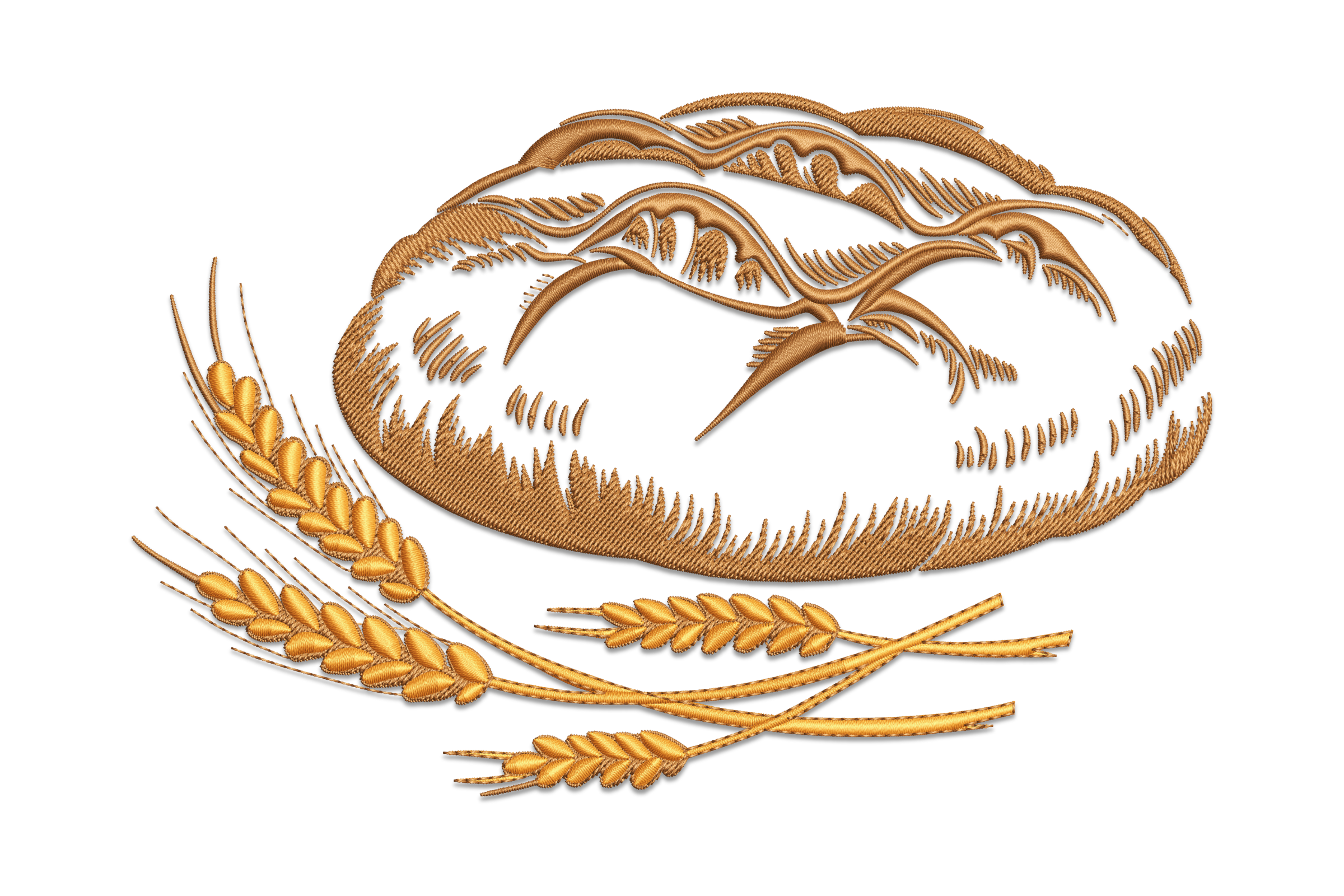 Round Bread and Wheat Embroidery Design