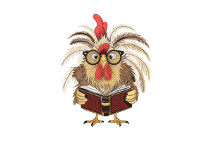 Scholarly Chicken Embroidery Design