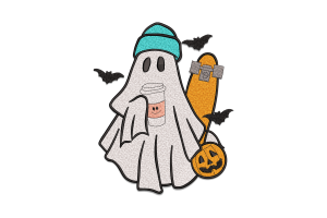 Skater Ghost Embroidery Design