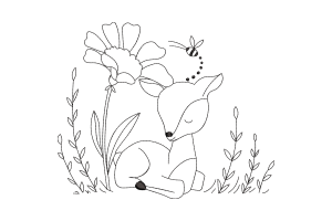 Sleeping Fawn with Flower Embroidery Design
