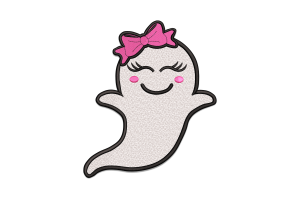 Smiling Ghost with Bow Embroidery Design