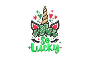 So Lucky Unicorn Embroidery Design
