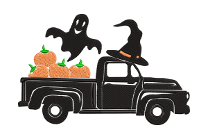 Spooky Halloween Truck Embroidery Design