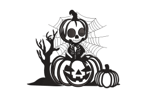 Spooky Pumpkin Skeleton Machine Embroidery Design