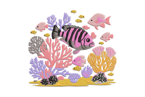 Tropical Fish on Sea Floor Embroidery Design