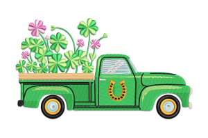 Truck and Clover Leaves Embroidery Design