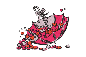 Umbrella with Hearts Embroidery Design