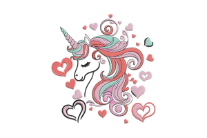 Unicorn with Hearts Machine Embroidery Design
