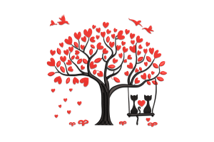 Valentine Tree with Cats Embroidery Design