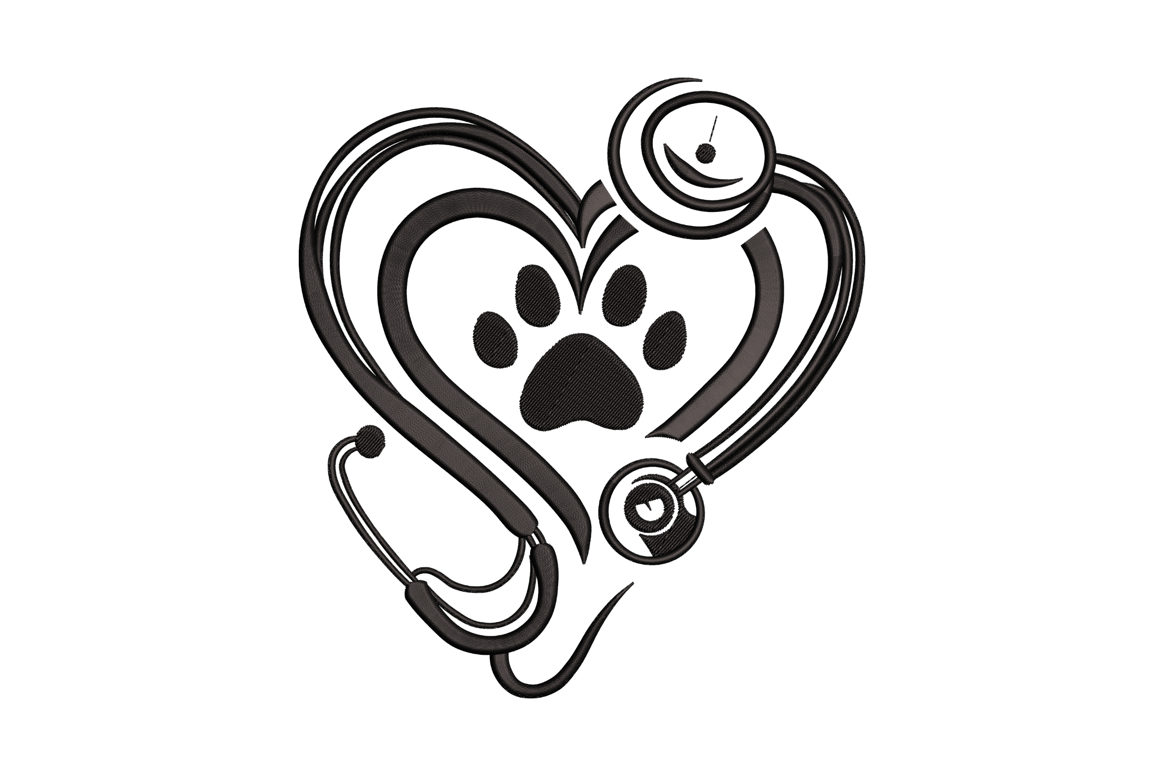 Veterinary Stethoscope Paw Heart Embroidery Design
