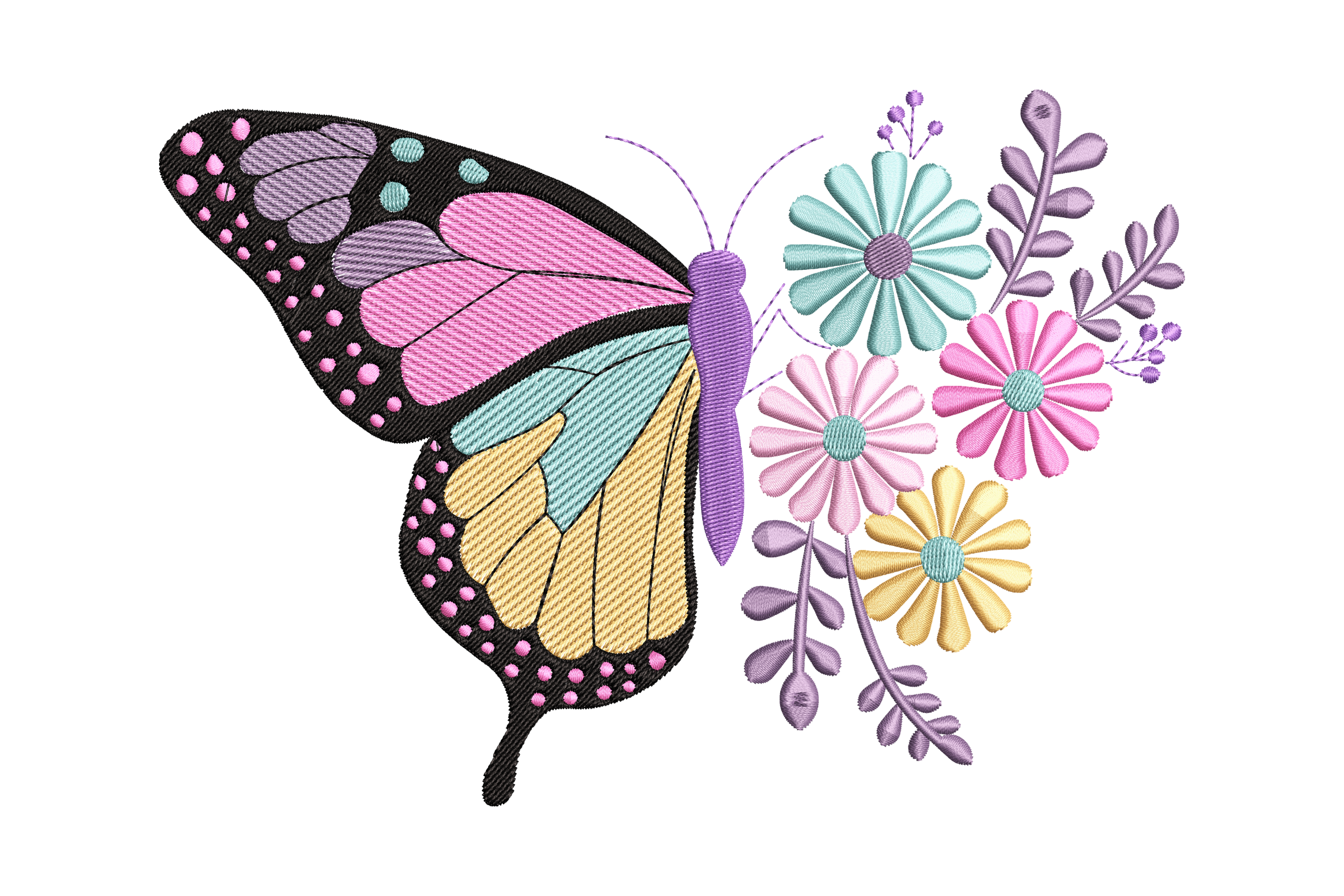 Vibrant Butterfly and Floral Embroidery Design