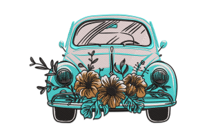 Vintage Car with Floral Embroidery Design