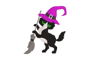 Witchy Cat on a Broomstick Halloween Machine Embroidery Design